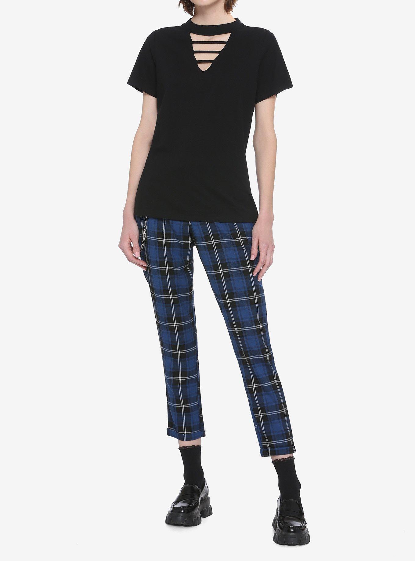 Black V-Cutout Strappy Girls T-Shirt, BLACK, alternate