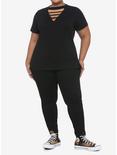 Black V-Cutout Strappy Girls T-Shirt Plus Size, BLACK, alternate