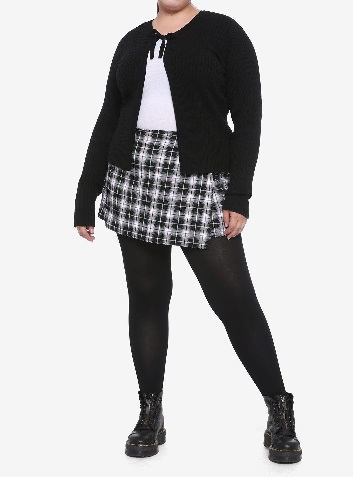 Black Tie-Front Girls Cardigan Plus Size, BLACK, alternate