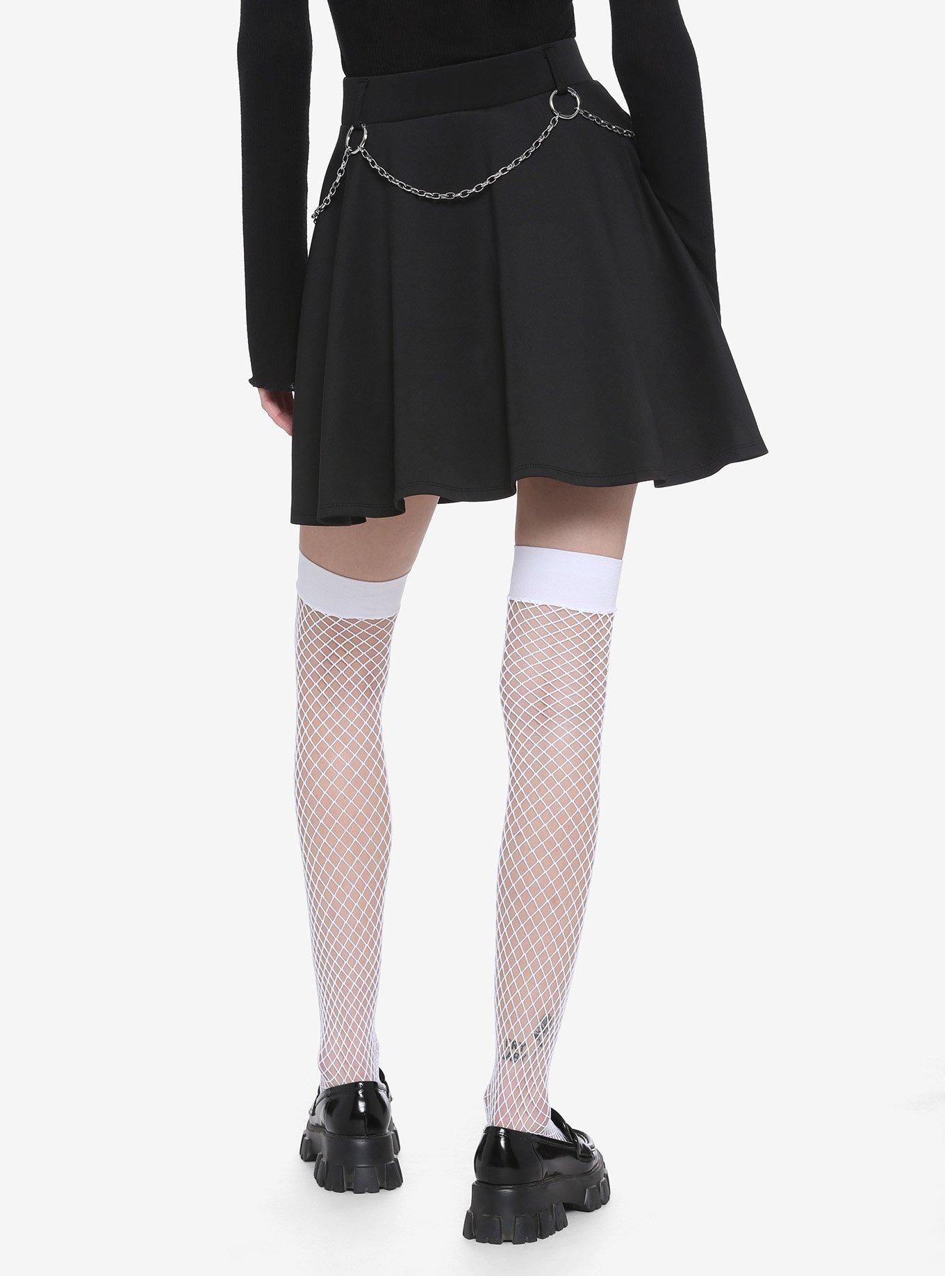 Black Chains & Clips Skater Skirt, BLACK, alternate