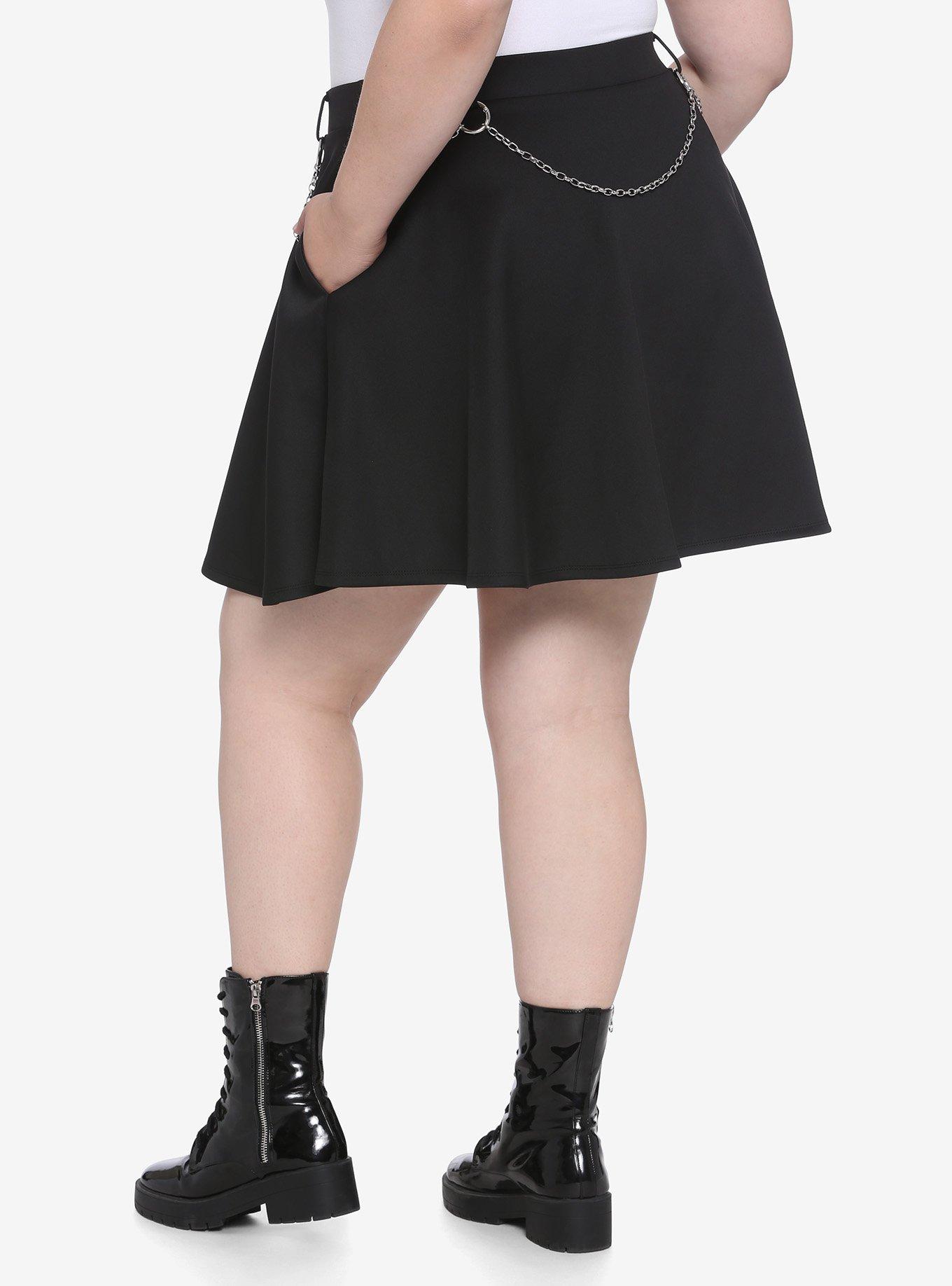 Black Chains & Clips Skater Skirt Plus Size, BLACK, alternate