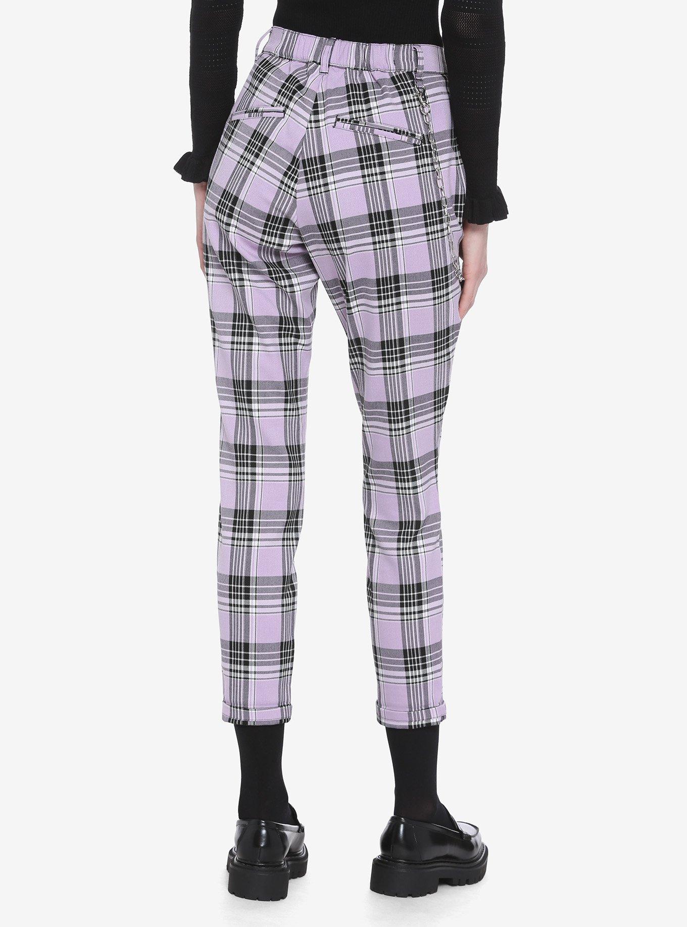 Purple Plaid Pants With Detachable Chain, PLAID - PURPLE, alternate