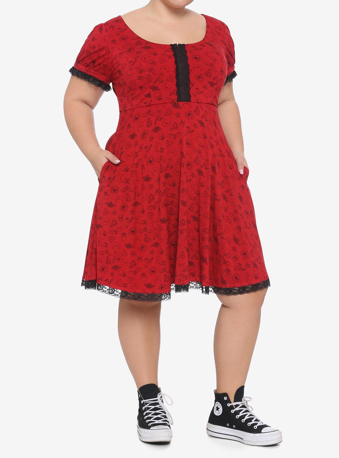 Red Alchemy Print Dress Plus Size, RED, alternate