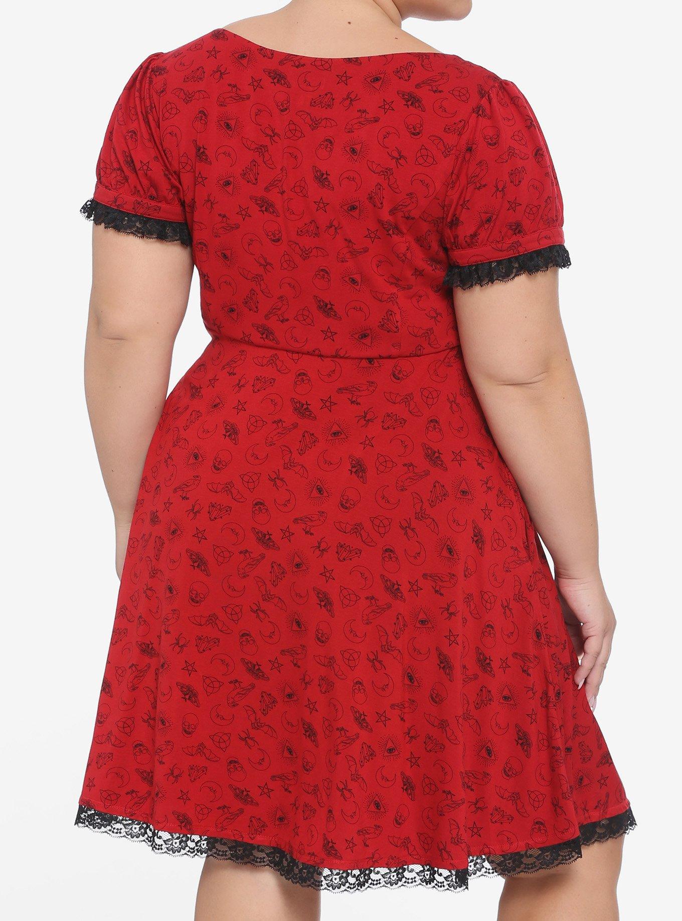 Red Alchemy Print Dress Plus Size, RED, alternate