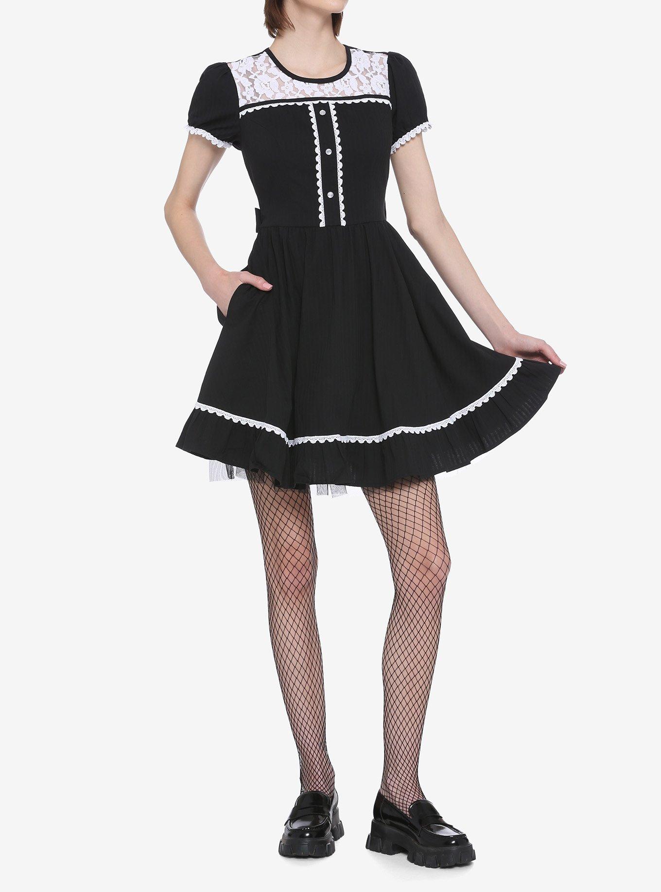 Black & White Lace Panel Dress, BLACK, alternate