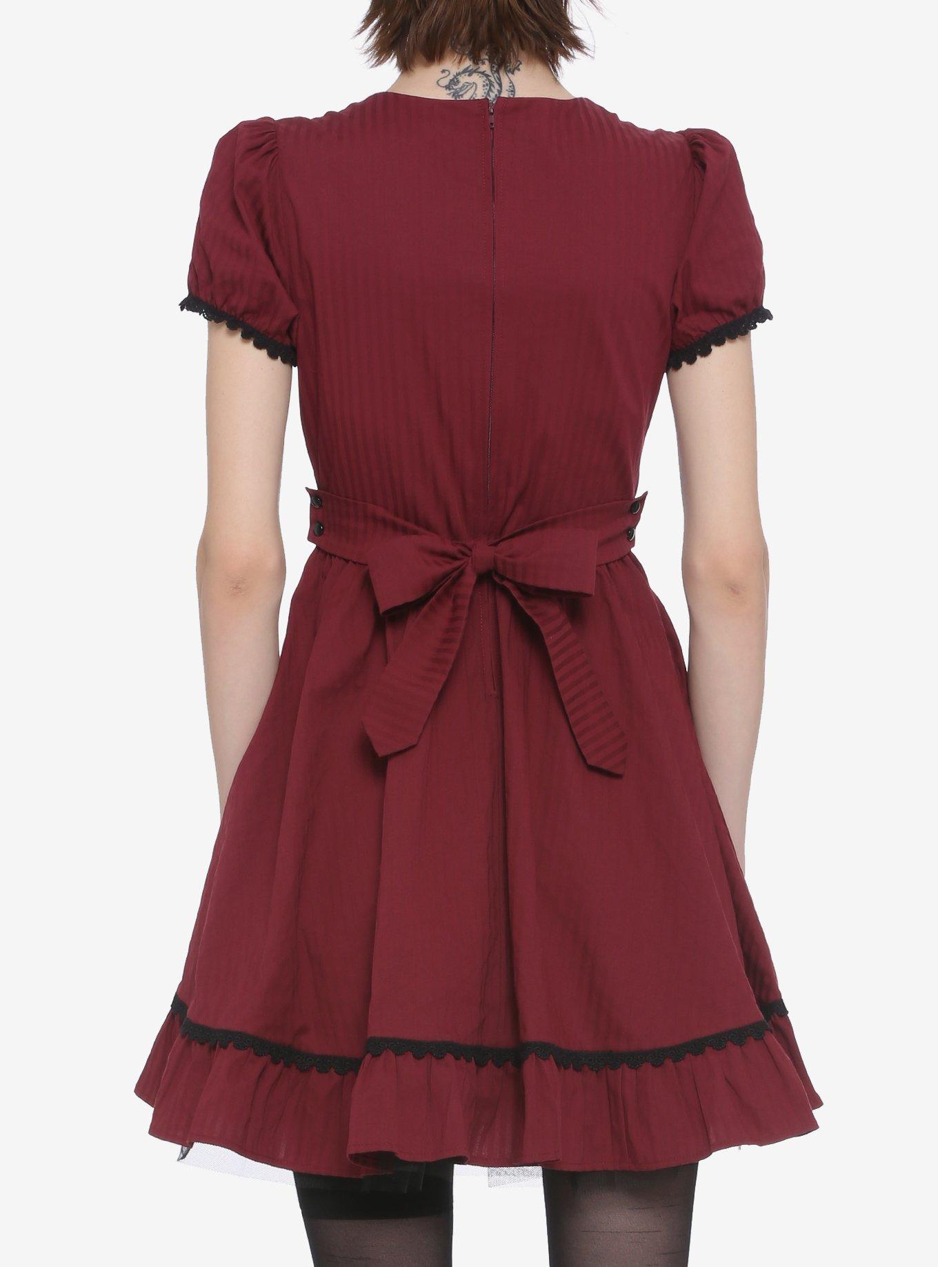 Burgundy & Black Lace Panel Dress, MERLOT, alternate