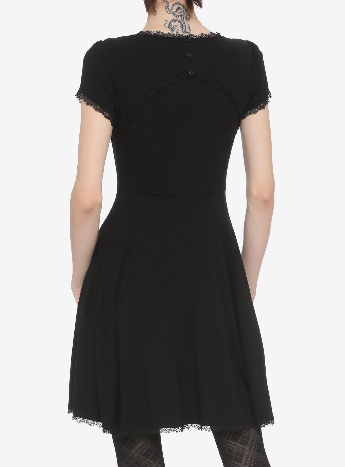 Black High Neck Keyhole Dress, BLACK, alternate