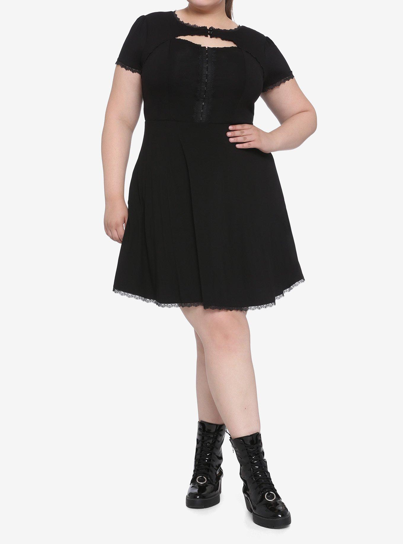 Black High Neck Keyhole Dress Plus Size, BLACK, alternate