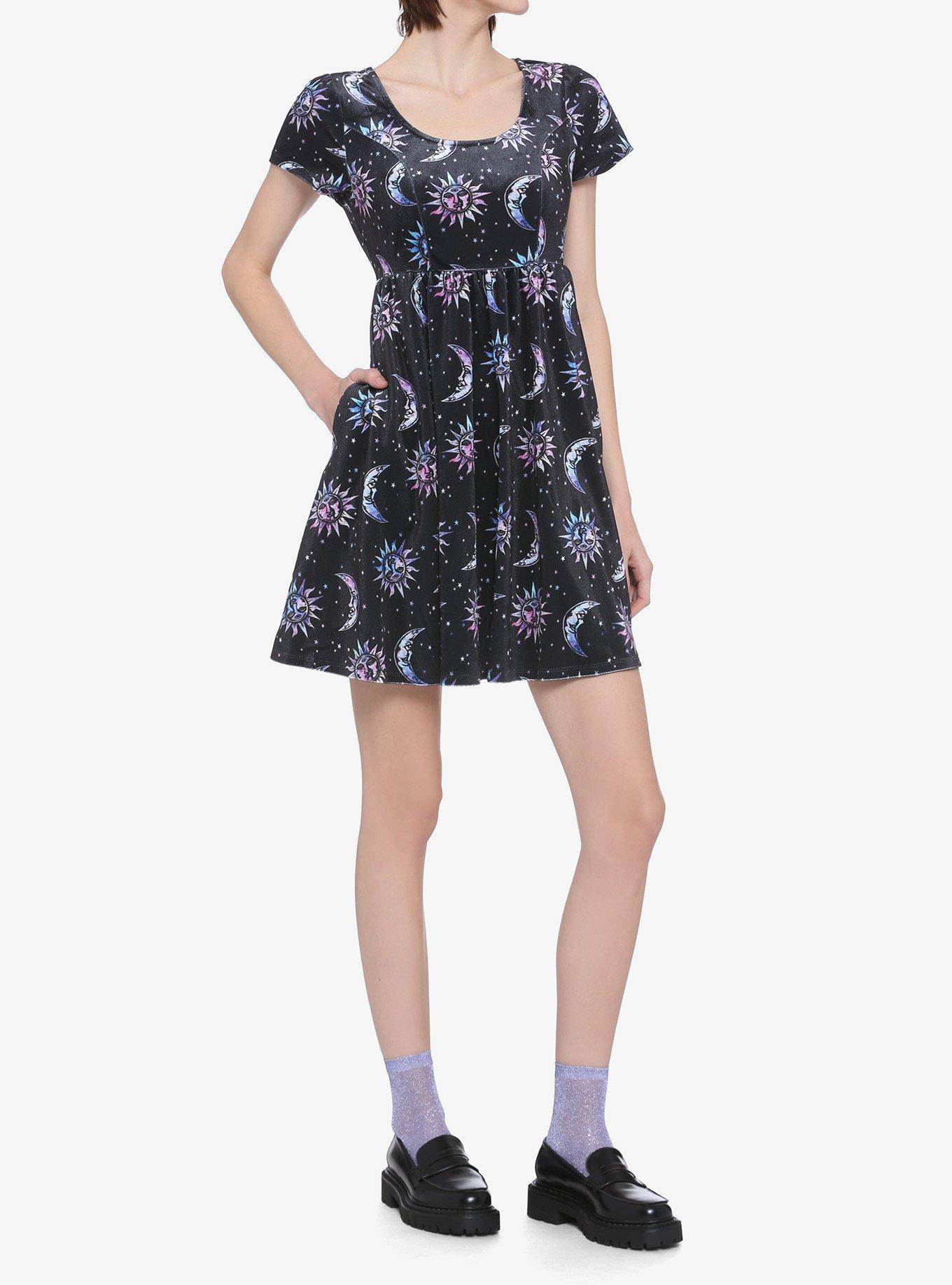 Pastel Moon & Sun Velvet Dress, MULTI, alternate