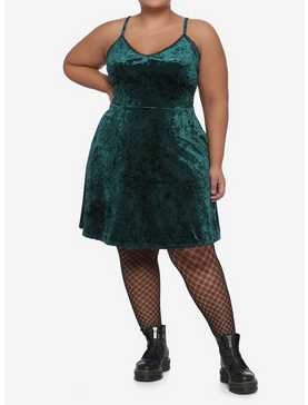 Green Velvet Skater Slip Dress Plus Size, , hi-res