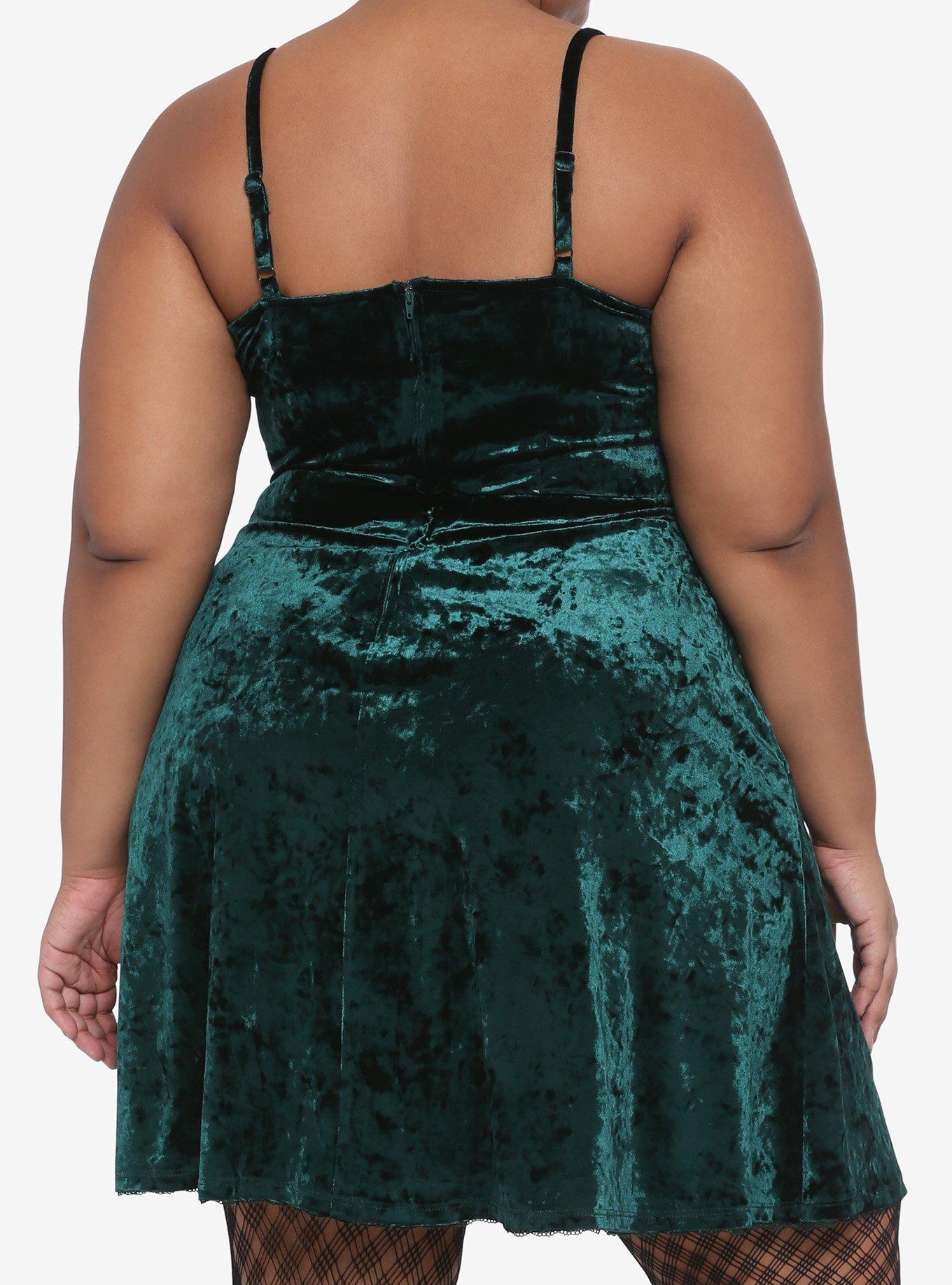 Green Velvet Skater Slip Dress Plus Size, GREEN, alternate