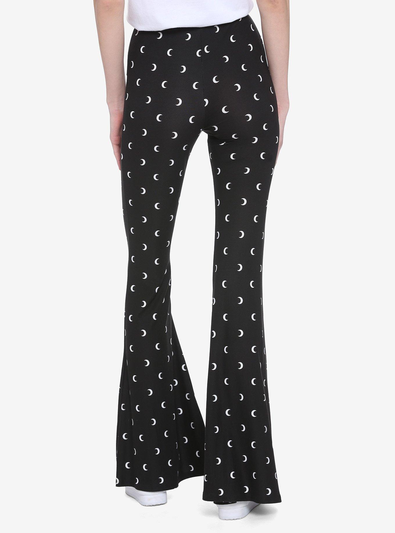 Black & White Crescent Moon Flared Leggings, BLACK, alternate