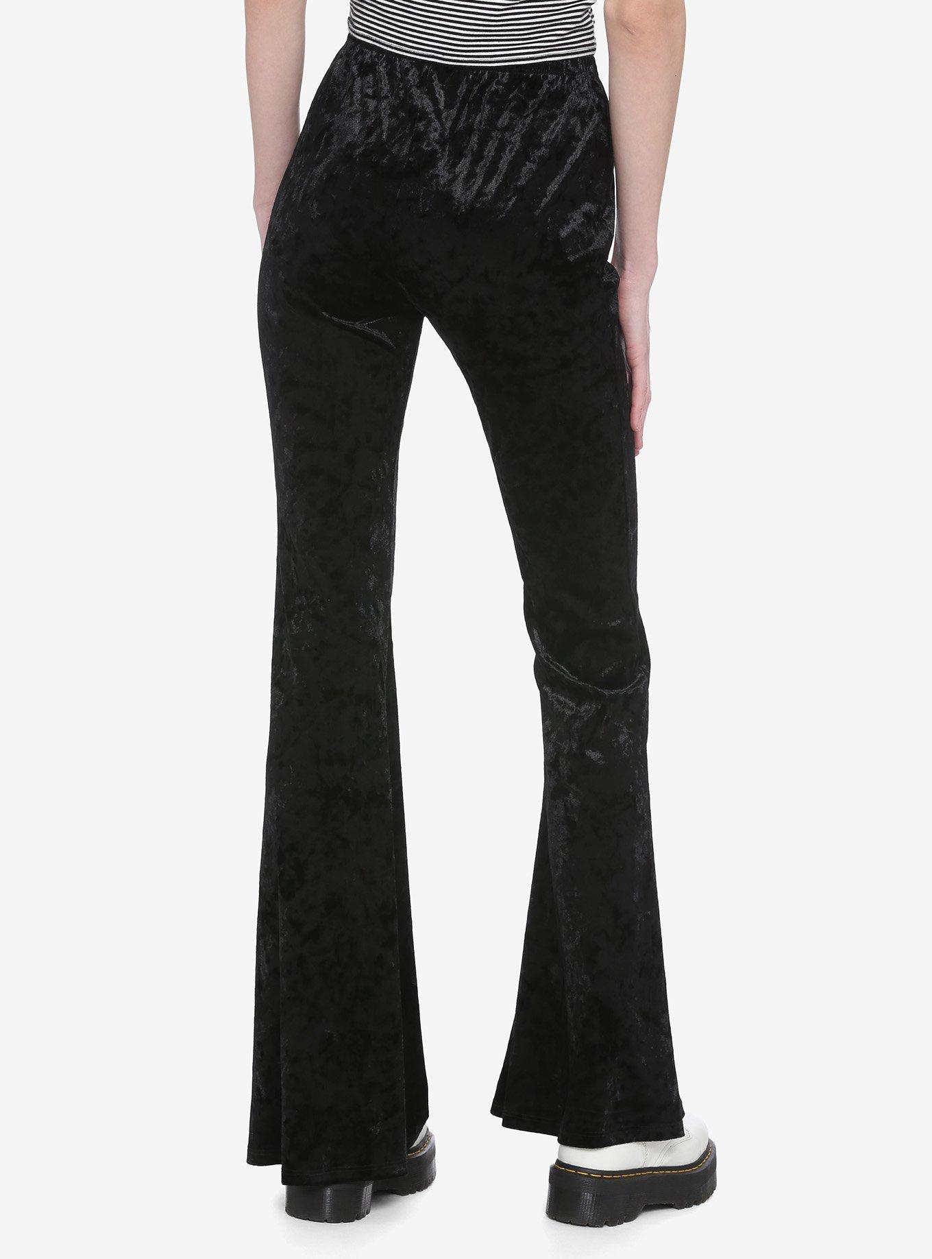 Black Velvet Flared Leggings, BLACK, alternate