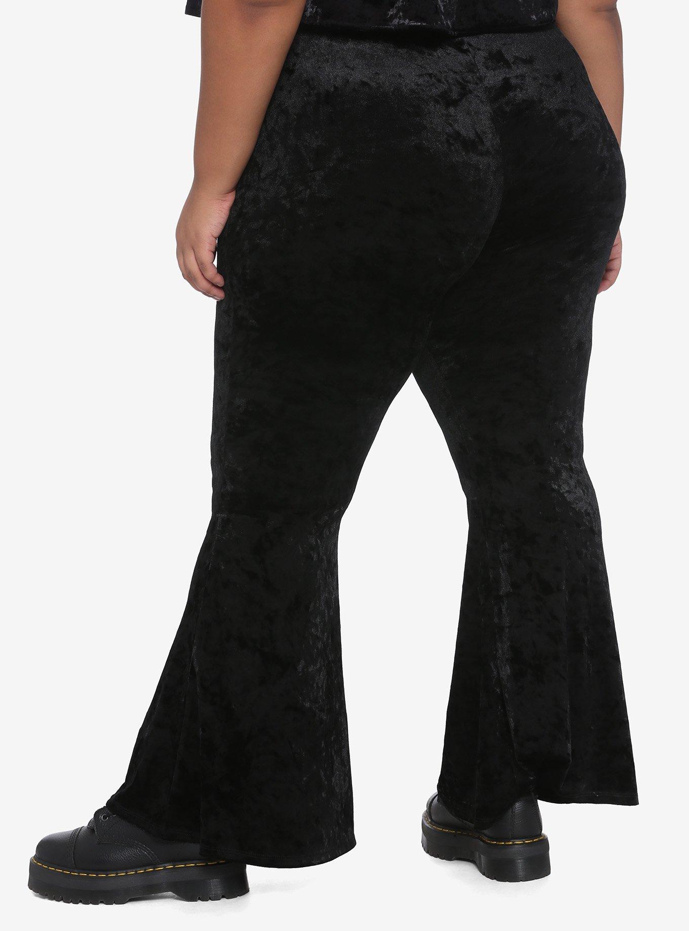 Black Velvet Flared Leggings Plus Size, BLACK, alternate