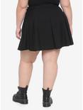 Black Double Buckle Pleated Skirt Plus Size, BLACK, alternate
