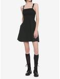 Black Buckle Strap Pinafore Dress, BLACK, alternate