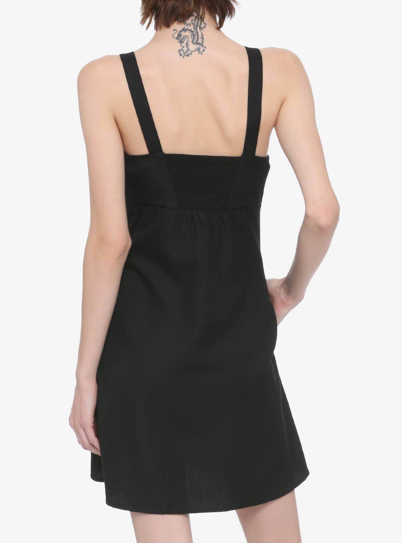 Black Buckle Strap Pinafore Dress, BLACK, alternate