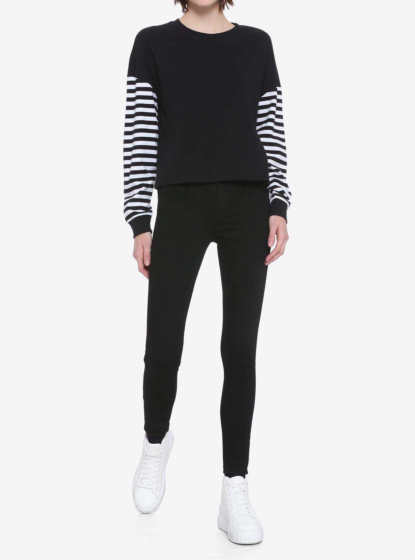 Black & White Stripe Girls Long-Sleeve T-Shirt, BLACK, alternate