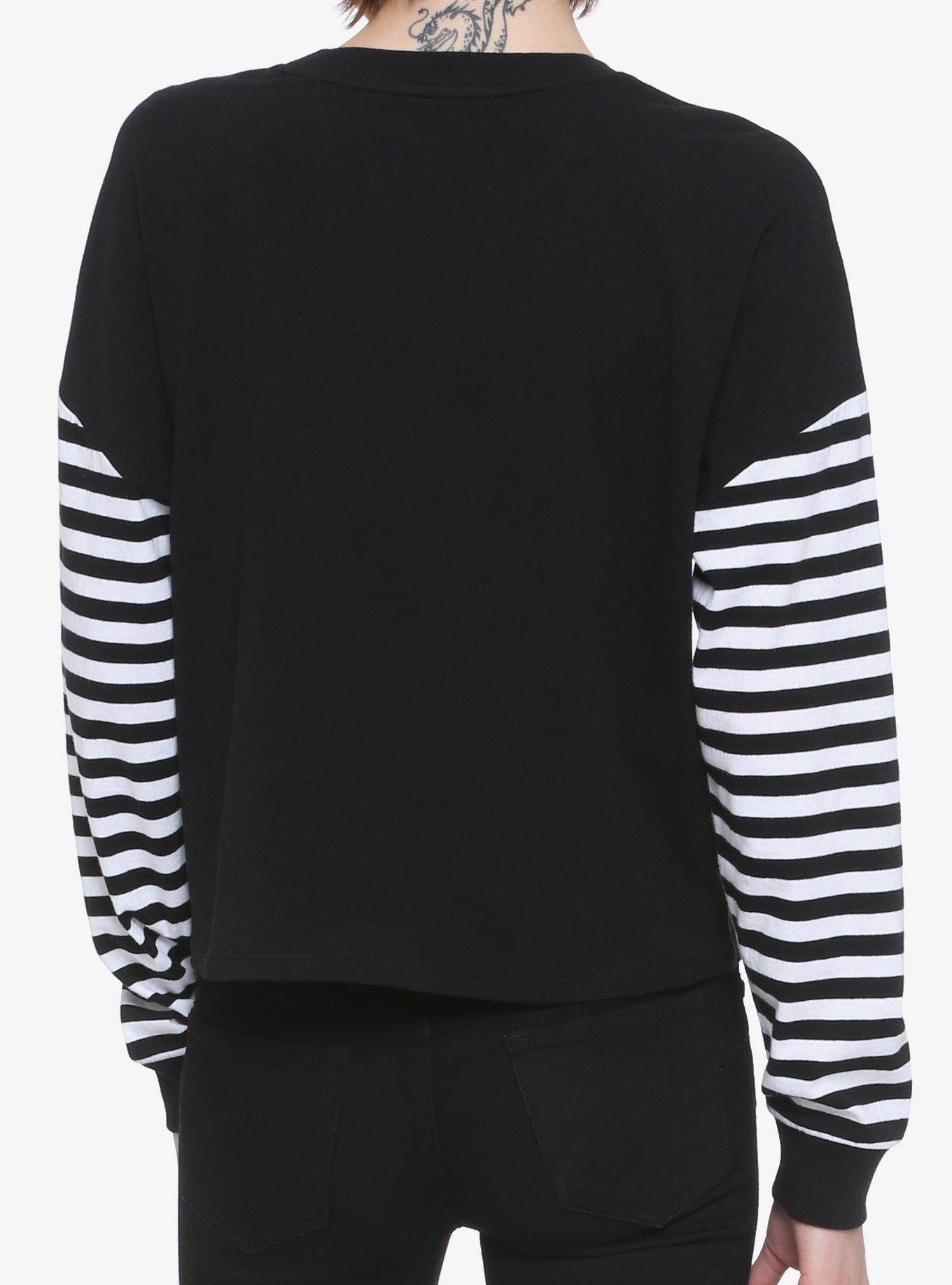 Black & White Stripe Girls Long-Sleeve T-Shirt, BLACK, alternate