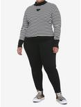 Black & White Stripe Heart Mock Neck Girls Long-Sleeve Top Plus Size, STRIPE - MULTI, alternate