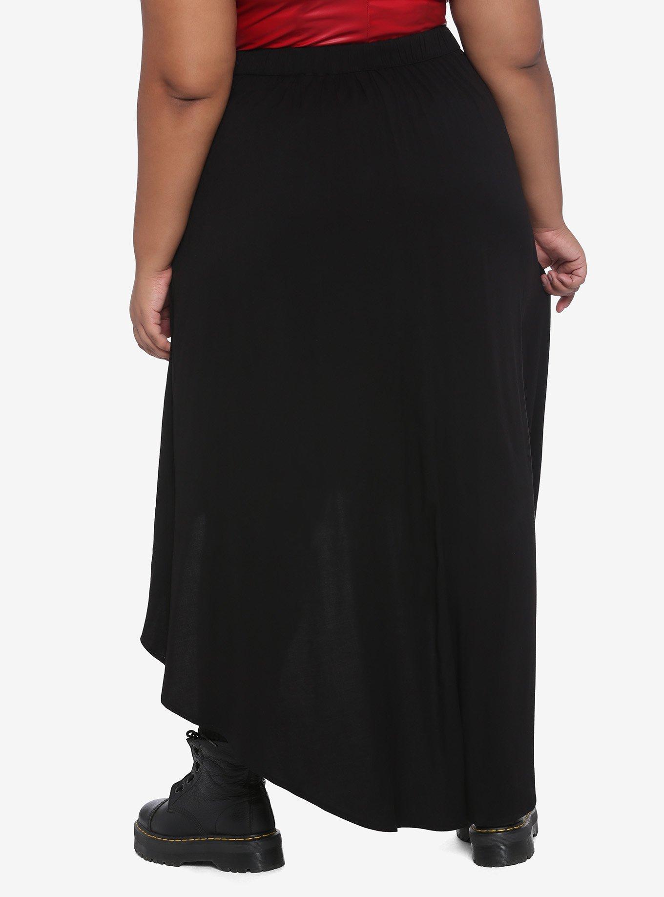 Black Hi-Low Maxi Skirt Plus Size, BLACK, alternate