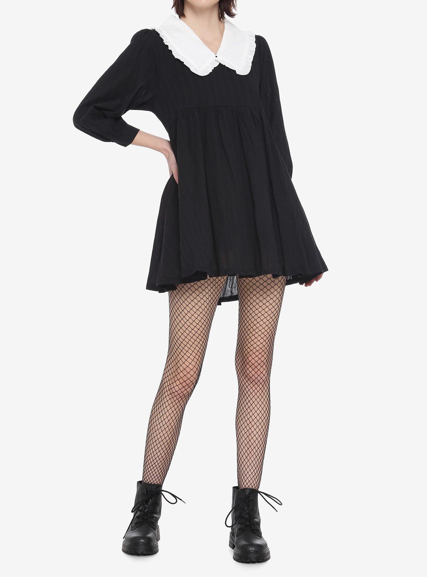 Daisy Street Ruffle Collar Black Babydoll Dress, , alternate