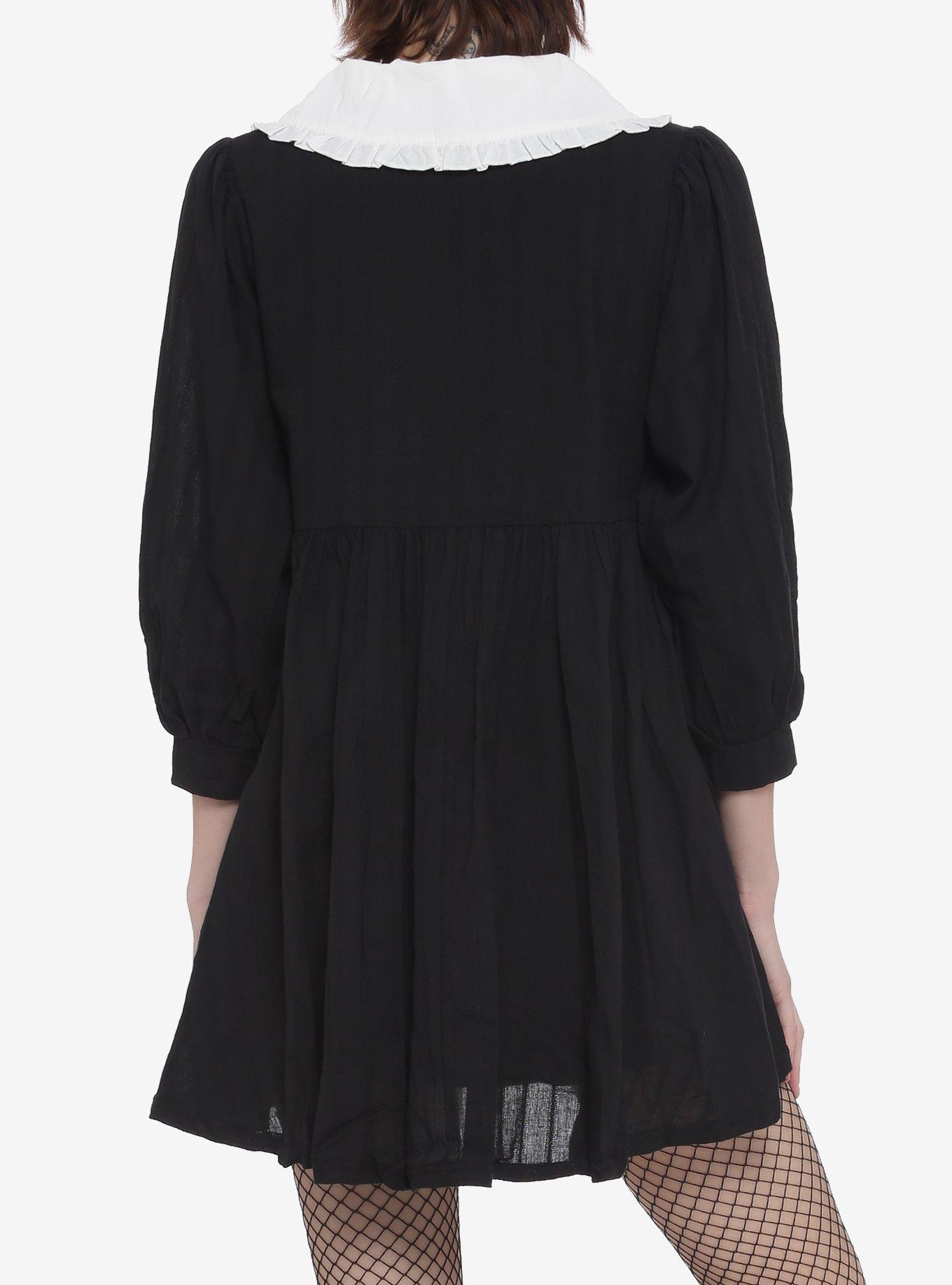 Daisy Street Ruffle Collar Black Babydoll Dress, , alternate