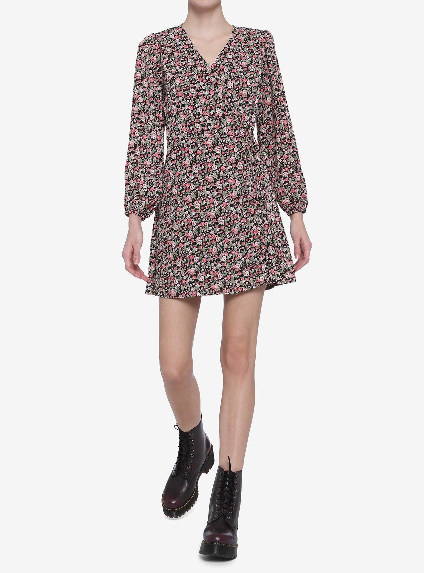 Daisy Street Floral Print Long-Sleeve Wrap Dress, ABSTRACT, alternate