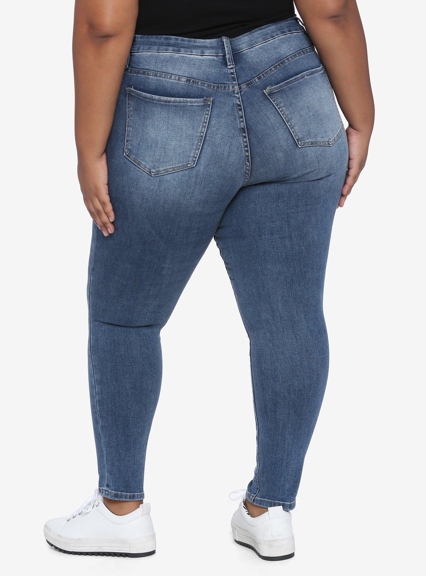 Indigo Destructed Jeggings Plus Size, INDIGO, alternate