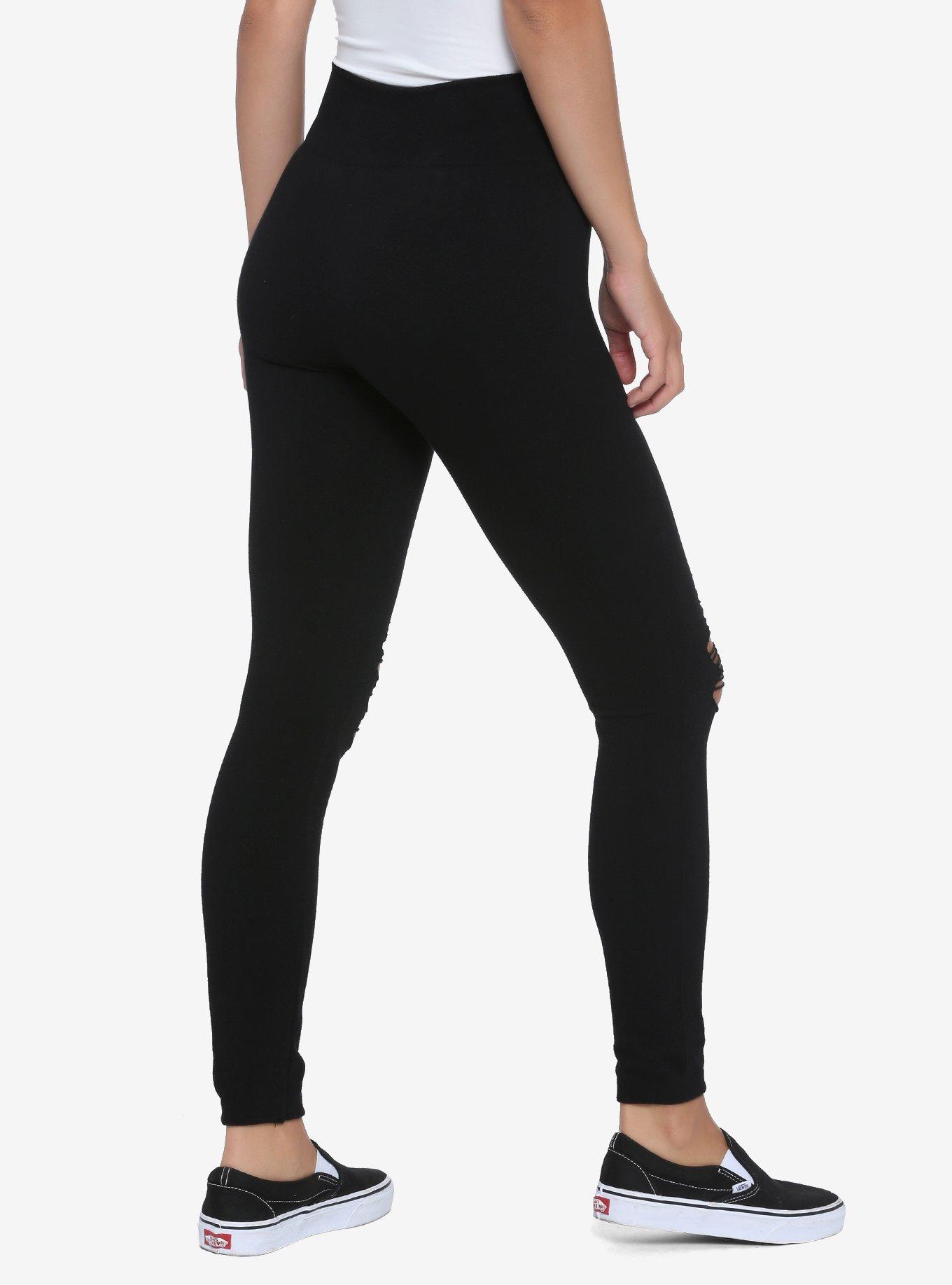 Shredded Knee Leggings, BLACK, alternate