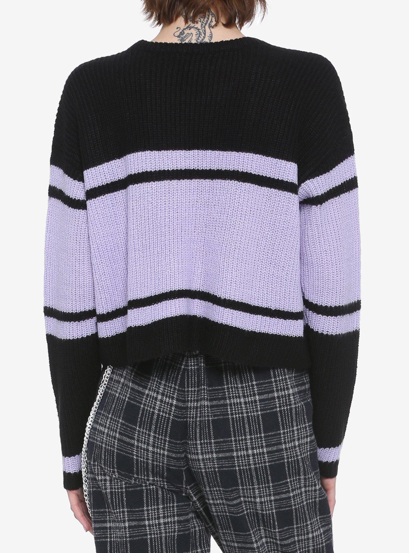 Lavender & Black Stripe Girls Crop Sweater, STRIPE - LAVENDER, alternate