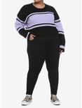 Lavender & Black Stripe Girls Crop Sweater Plus Size, STRIPE - LAVENDER, alternate