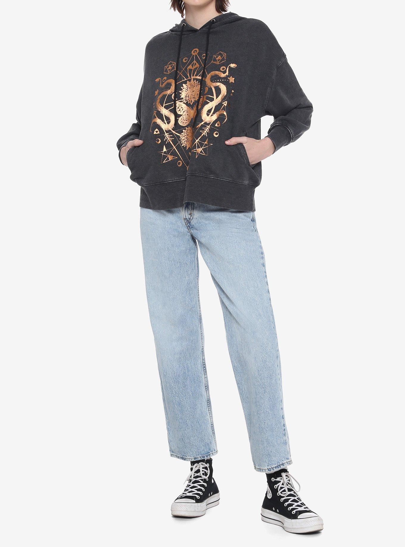 Alchemy Symbol Mineral Wash Girls Hoodie, MINERAL BLACK, alternate