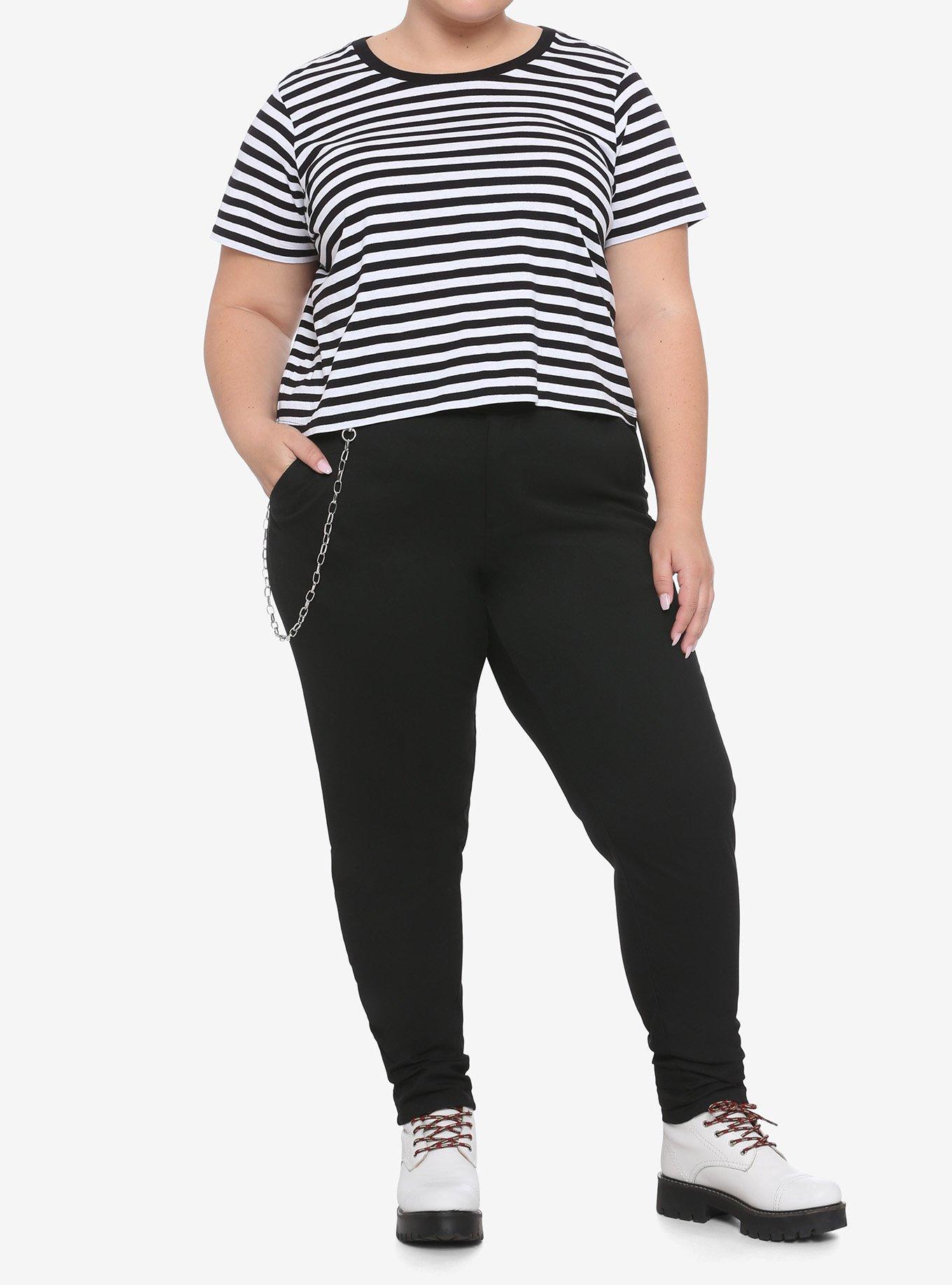 Black & White Stripe Girls Crop T-Shirt Plus Size, STRIPES, alternate - view 2