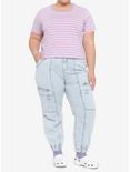 Pink & Lavender Stripe Girls Crop T-Shirt Plus Size, STRIPES, alternate
