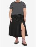 Black & White Narrow Stripe Girls Crop T-Shirt Plus Size, STRIPES, alternate