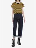 Black & Yellow Stripe Girls Crop T-Shirt, STRIPE - YELLOW, alternate