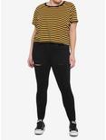 Black & Yellow Stripe Girls Crop T-Shirt Plus Size, STRIPES, alternate