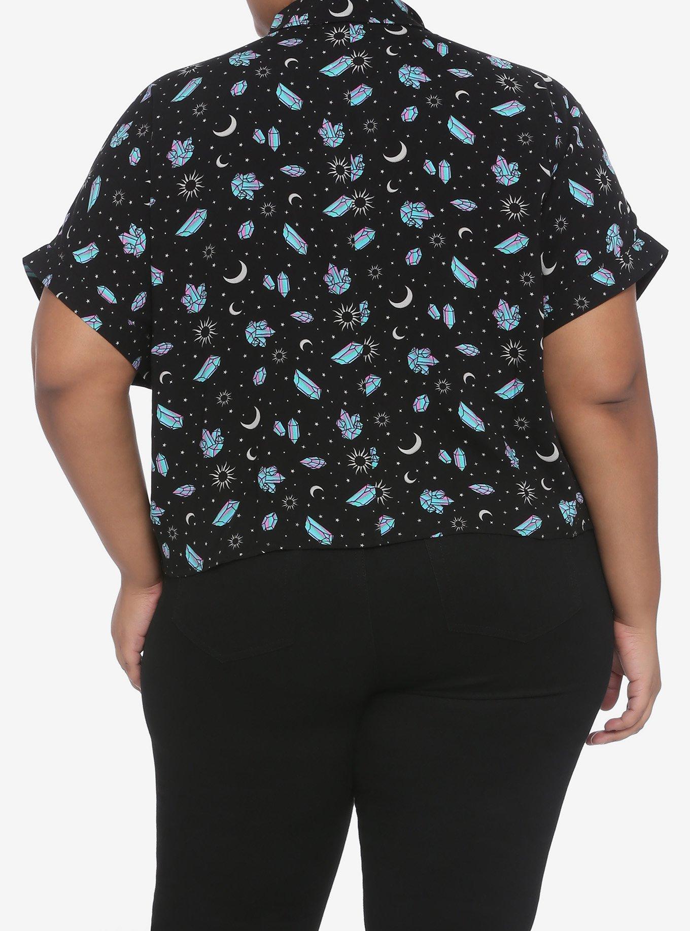Pastel Crystals & Celestial Girls Crop Woven Button-Up Plus Size, MULTI, alternate