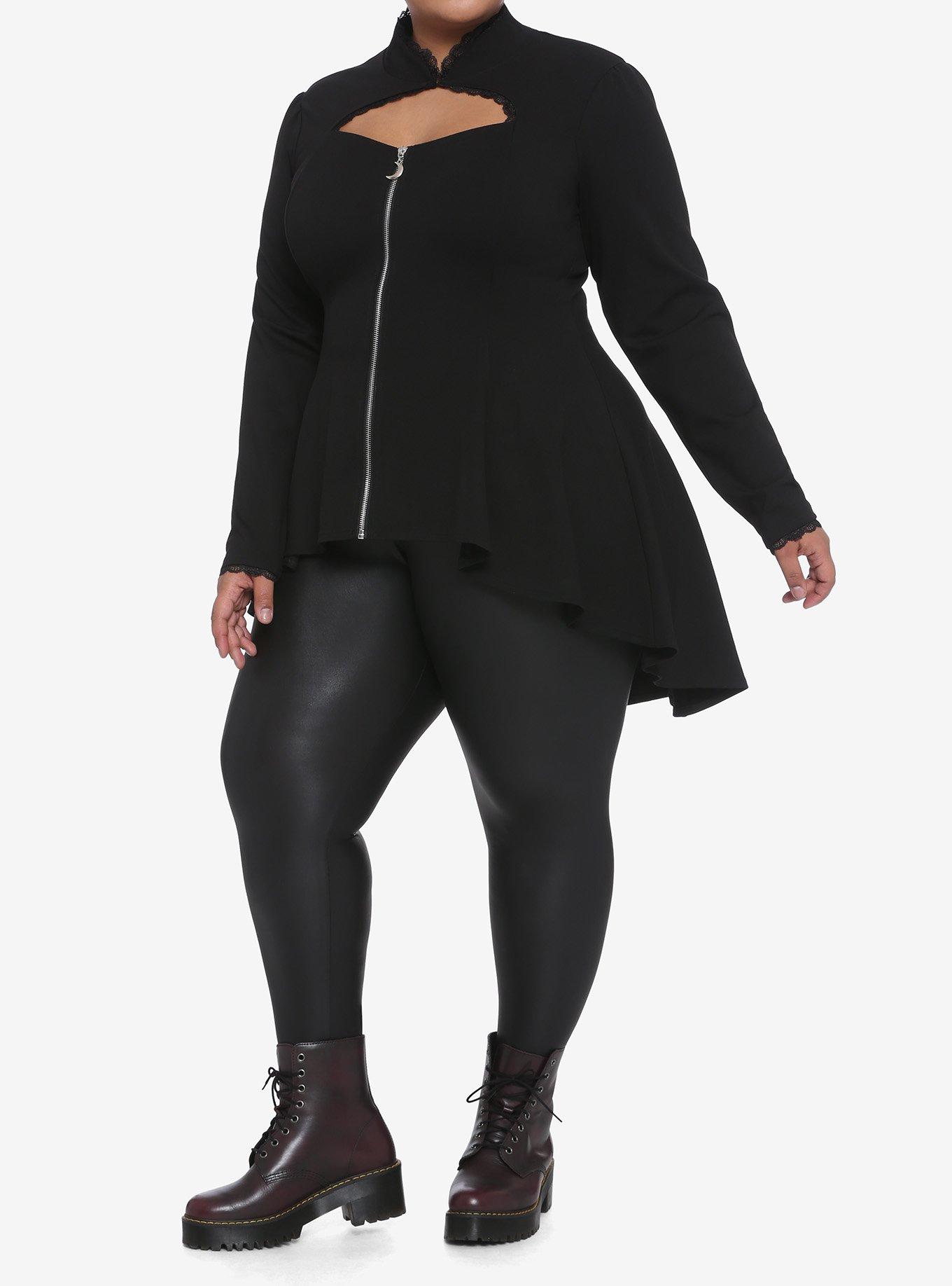 Black Cutout & Zipper Girls Jacket Plus Size, BLACK, alternate