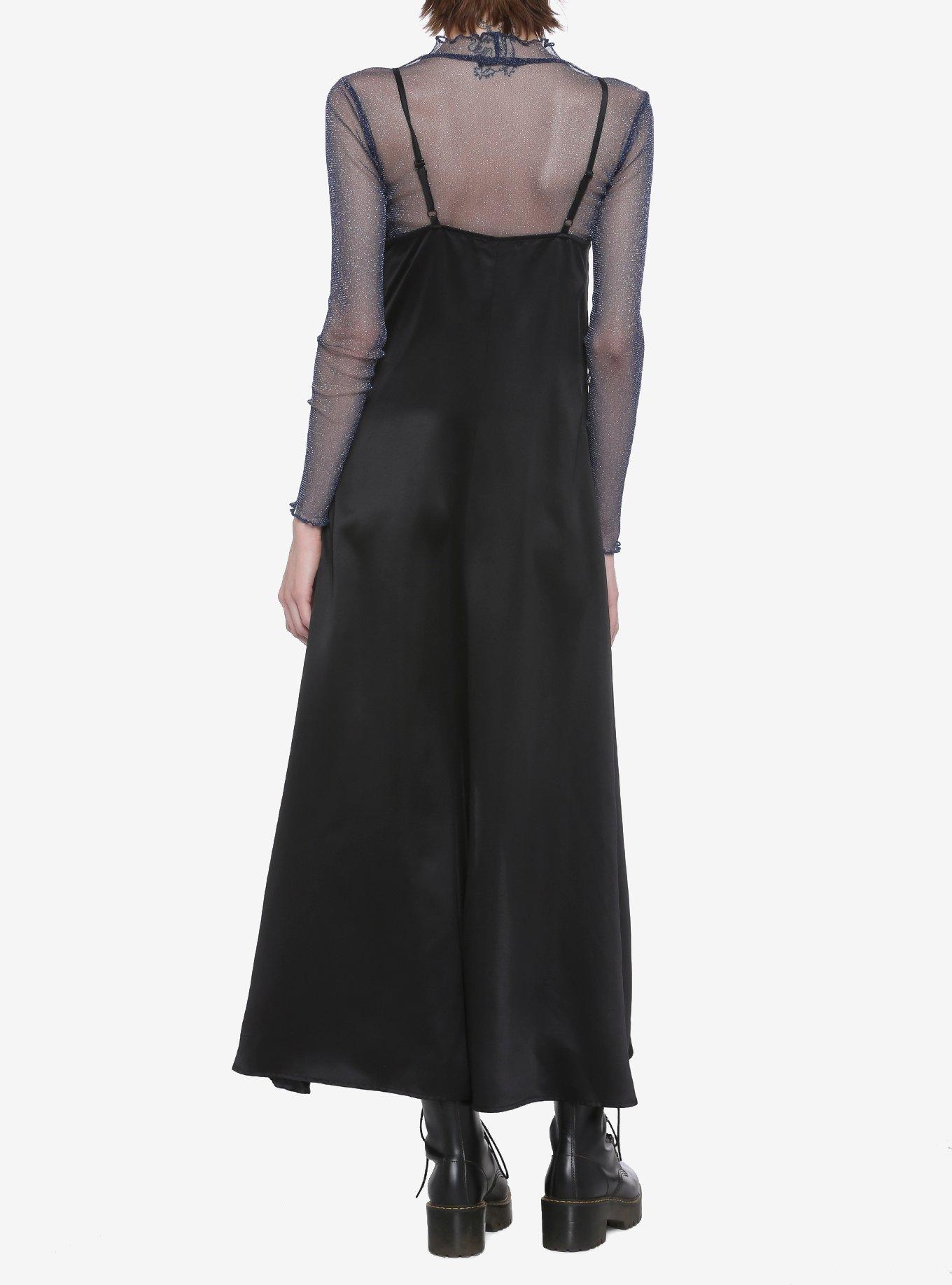 Black Lace Trim Maxi Slip Dress, BLACK, alternate
