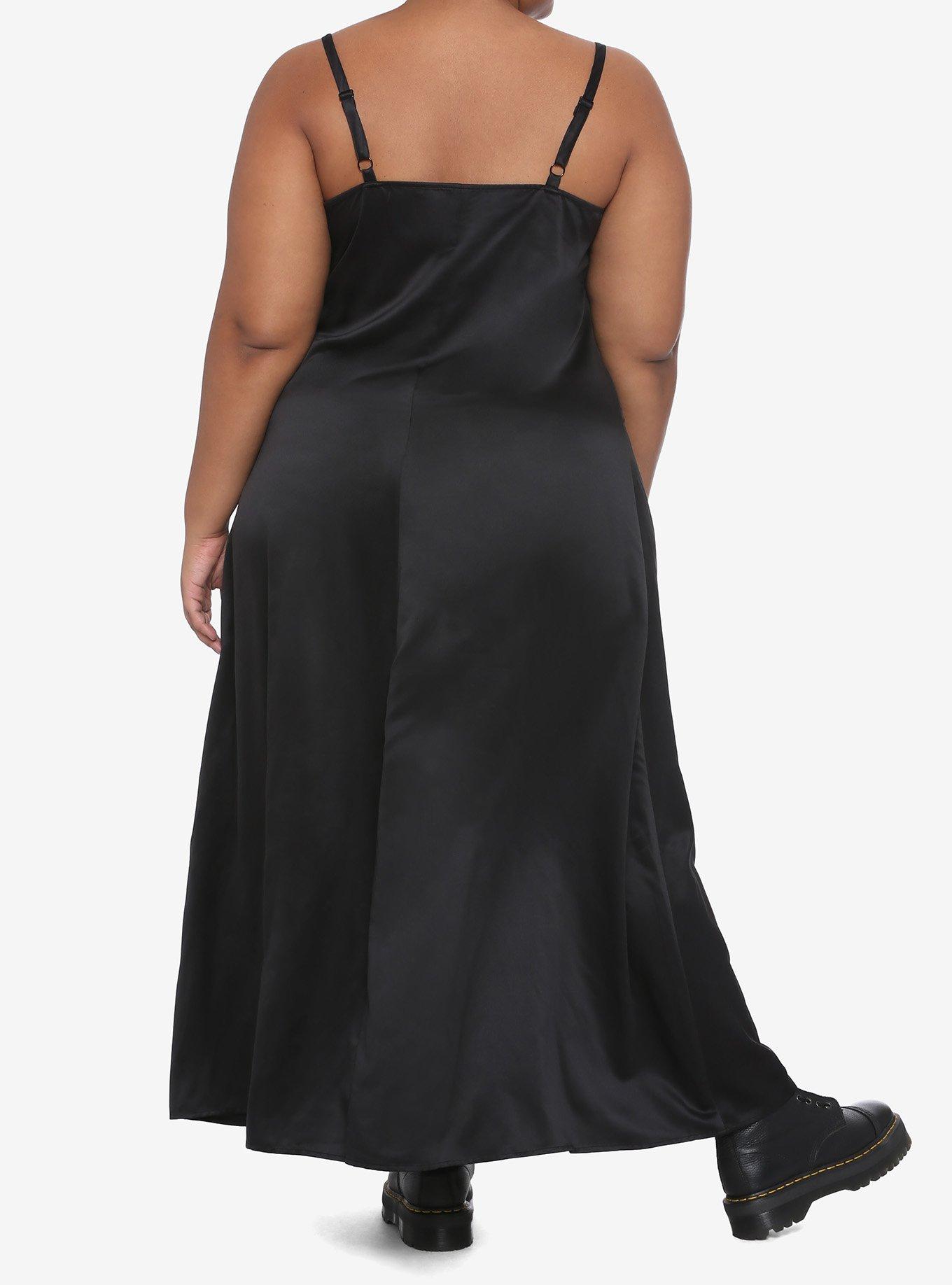 Black Lace Trim Maxi Slip Dress Plus Sizes, BLACK, alternate