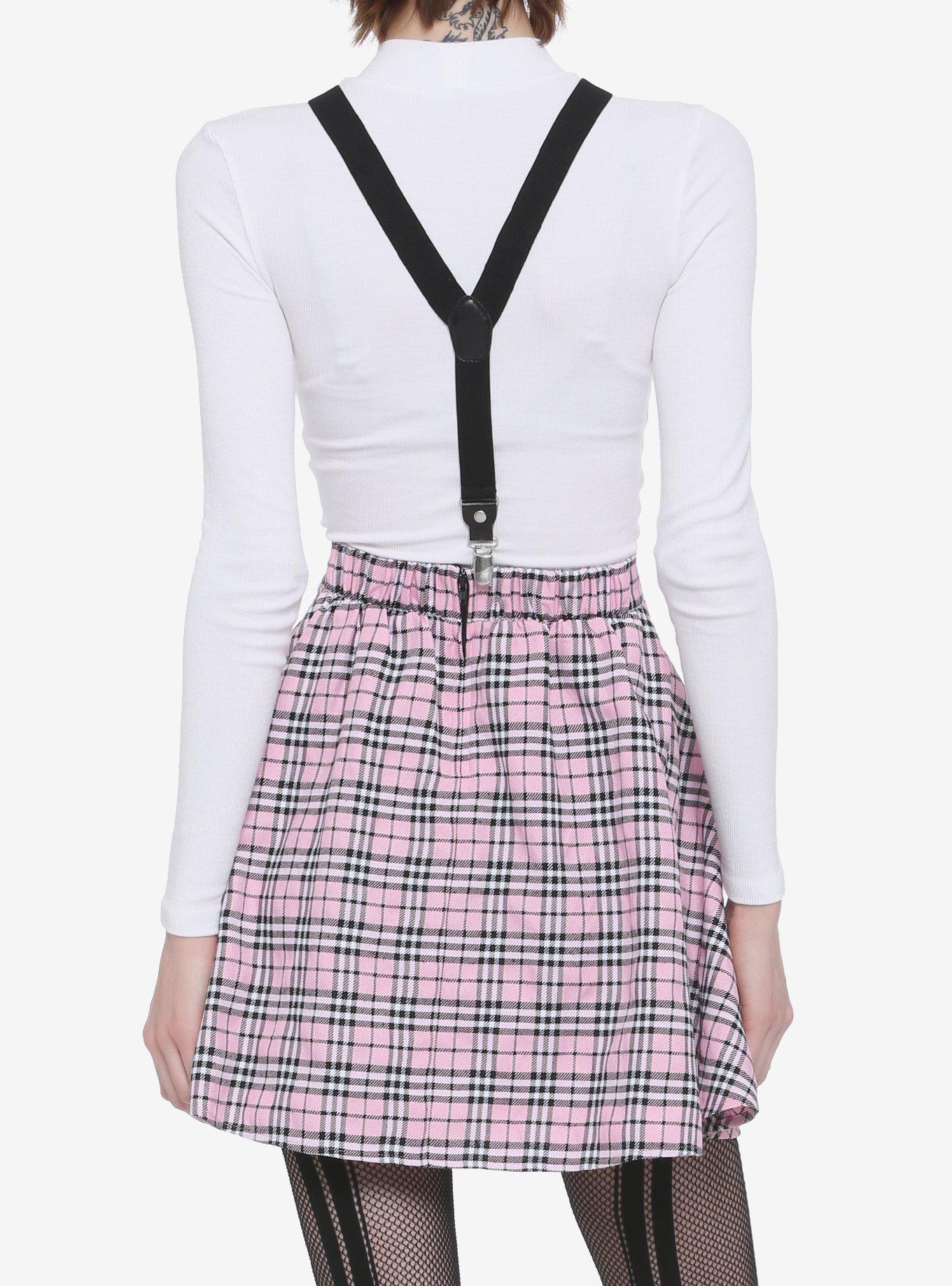 Pink Plaid Suspender Skirt, PLAID - PINK, alternate