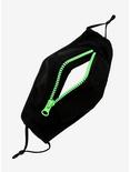 Green Zipper Black Fashion Face Mask, , alternate