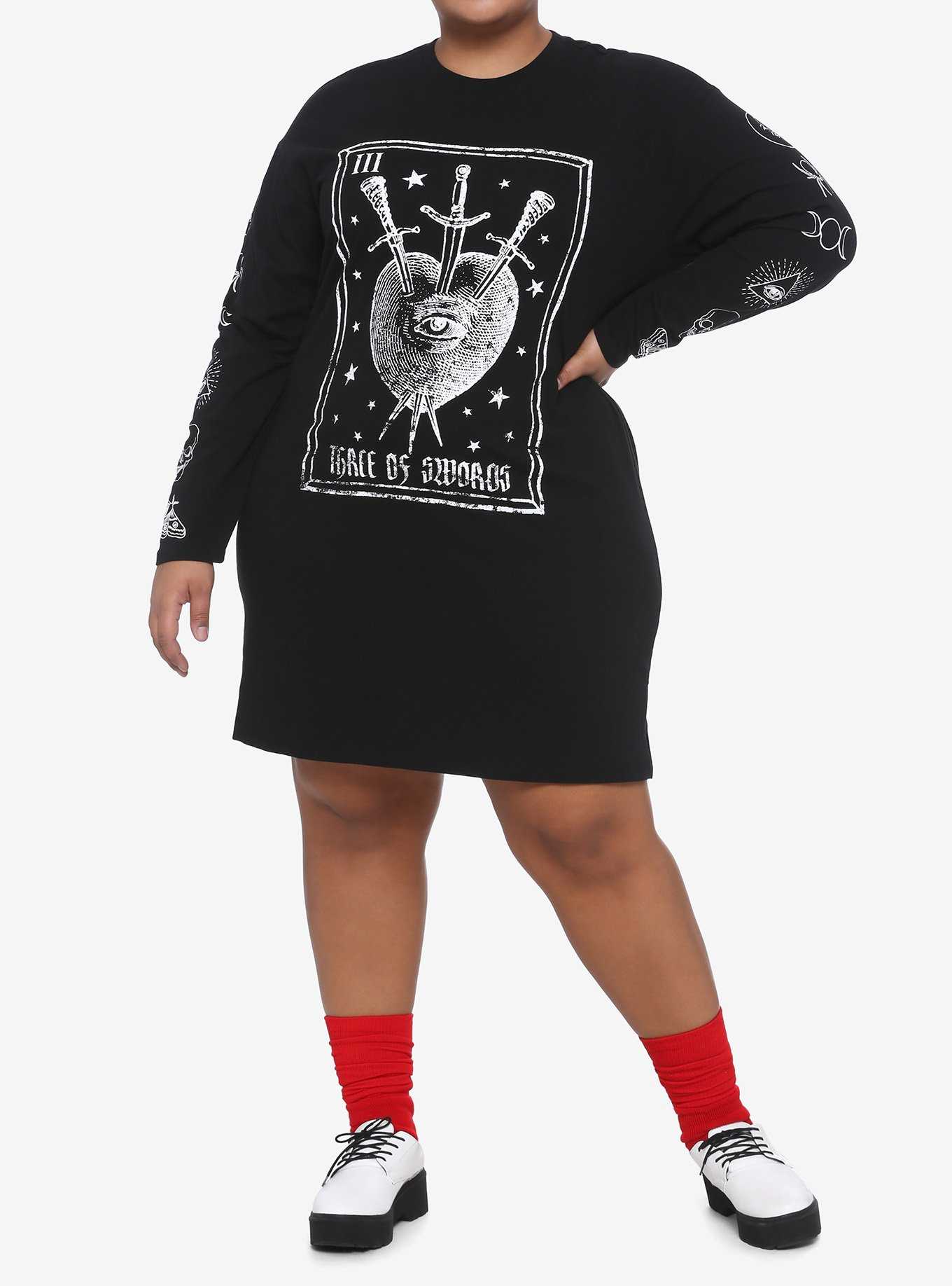 Three Of Swords Tarot Long-Sleeve T-Shirt Dress Plus Size, , hi-res