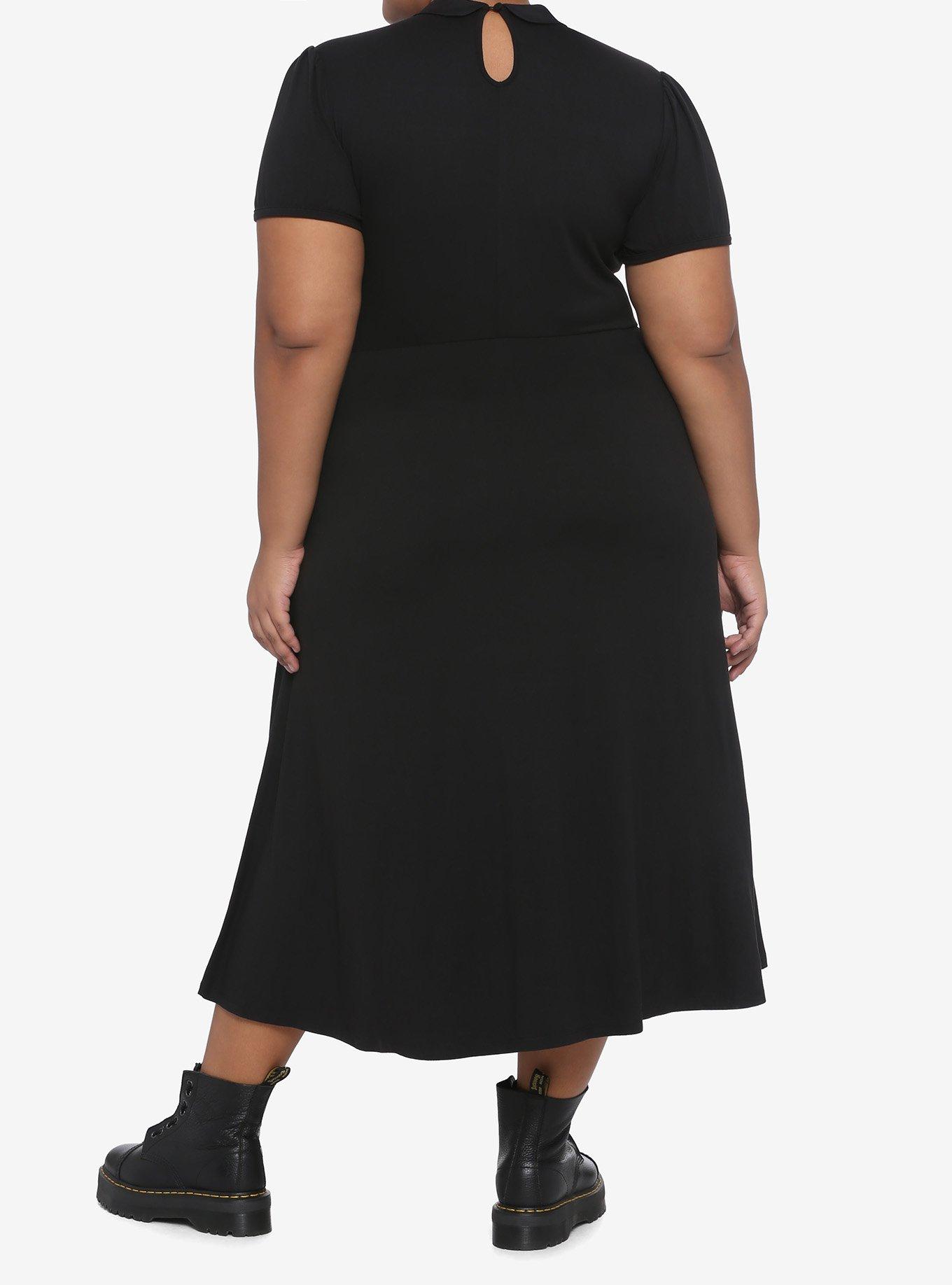 Black Skull Chains Midi Dress Plus Size, BLACK, alternate