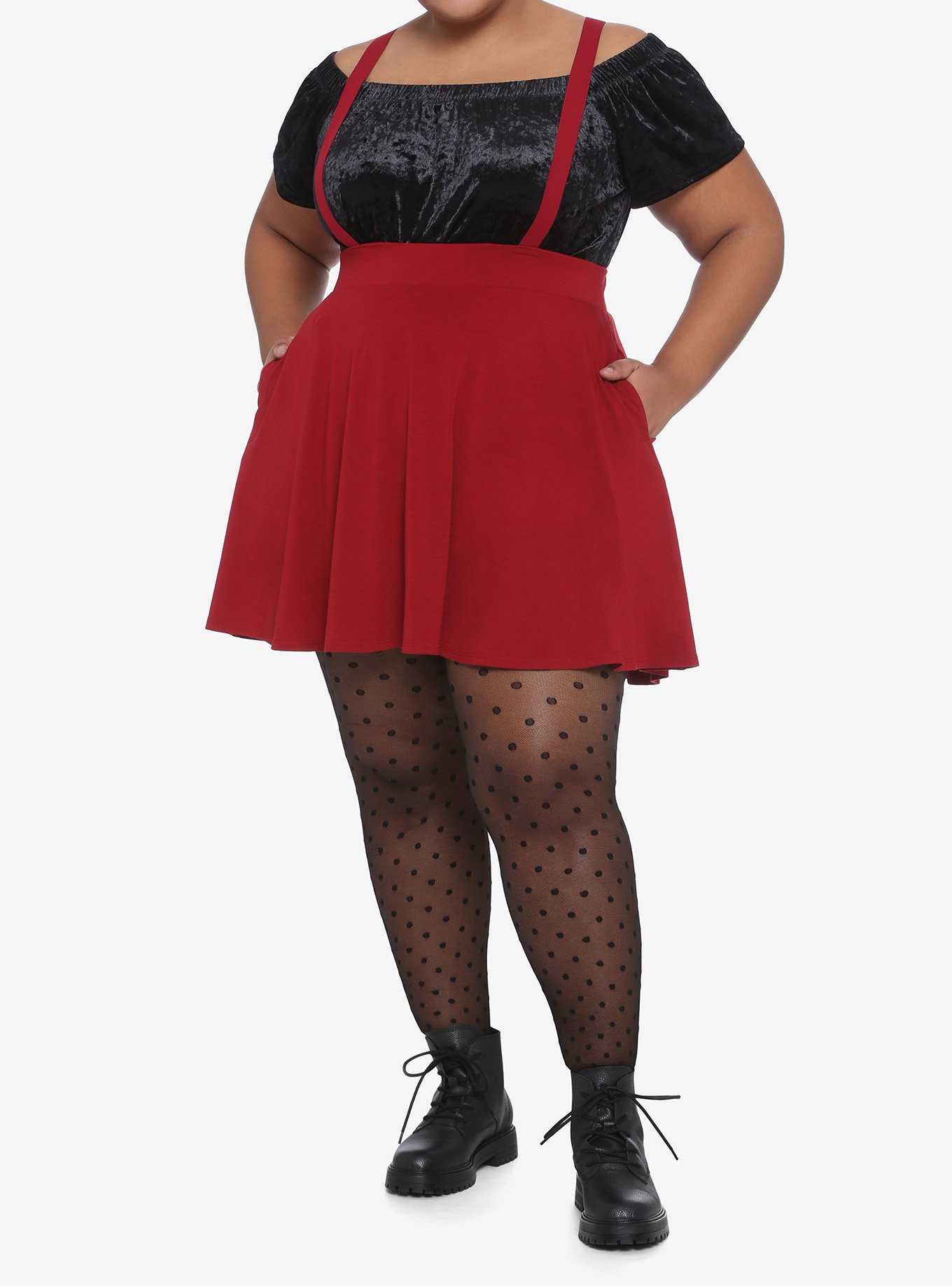 Red Suspender Circle Skirt Plus Size, , hi-res