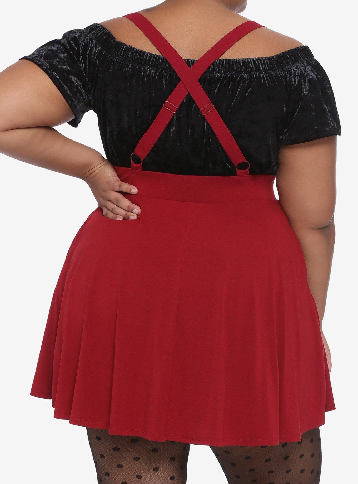 Red Suspender Circle Skirt Plus Size, RED, alternate