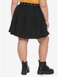 Black Pleated Skirt With Grommet Belt Plus Size, BLACK, alternate
