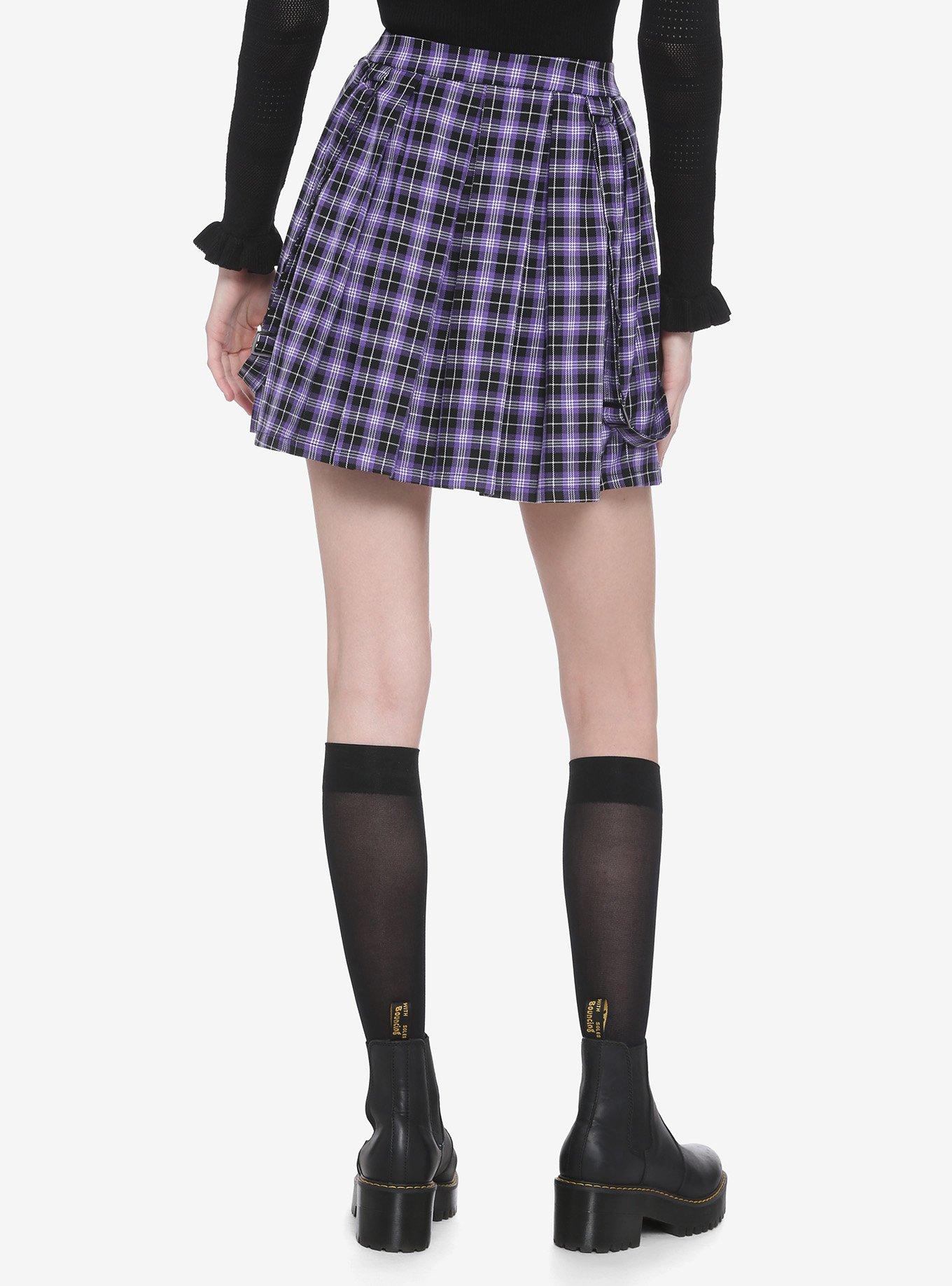 Purple Plaid Suspender Skirt, PLAID - PURPLE, alternate